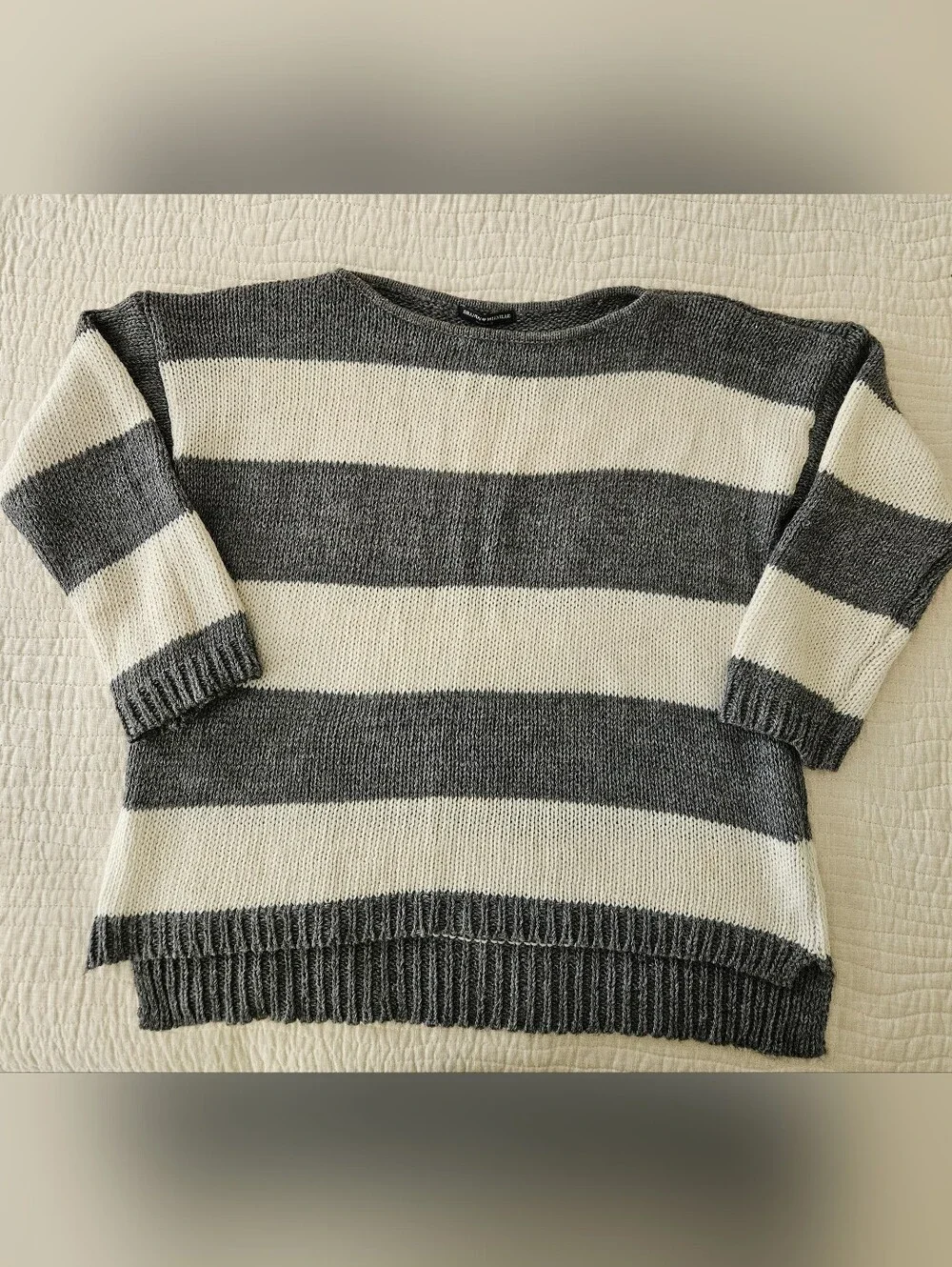 Brandy Melville Striped Knit Sweater - Gray and Cream One Size Fits All